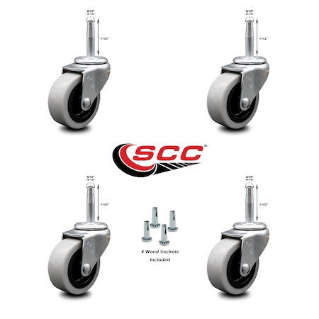 Service Caster 2 Inch Polyurethane Wheel 5/16 Grip Neck Stem Caster, 4PK SCC-GN05S210-TPUS-4